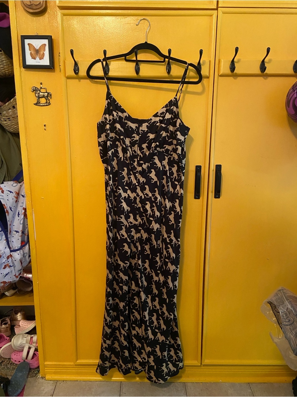 Beige and Black Printed Slip Dress